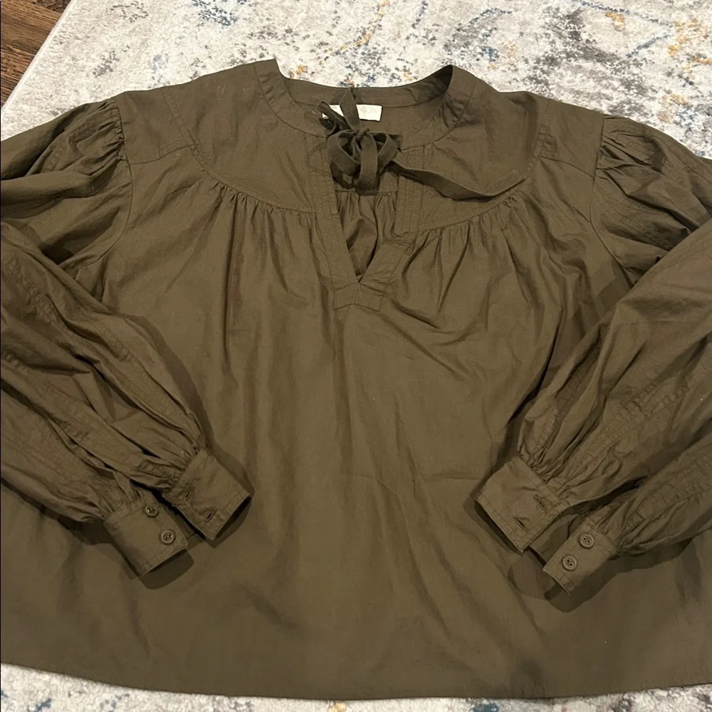 Ulla Johnson Delaney Blouse Olive Green Cotton Puff Sleeve Top Size 4 Boho Chic - Picture 8 of 12